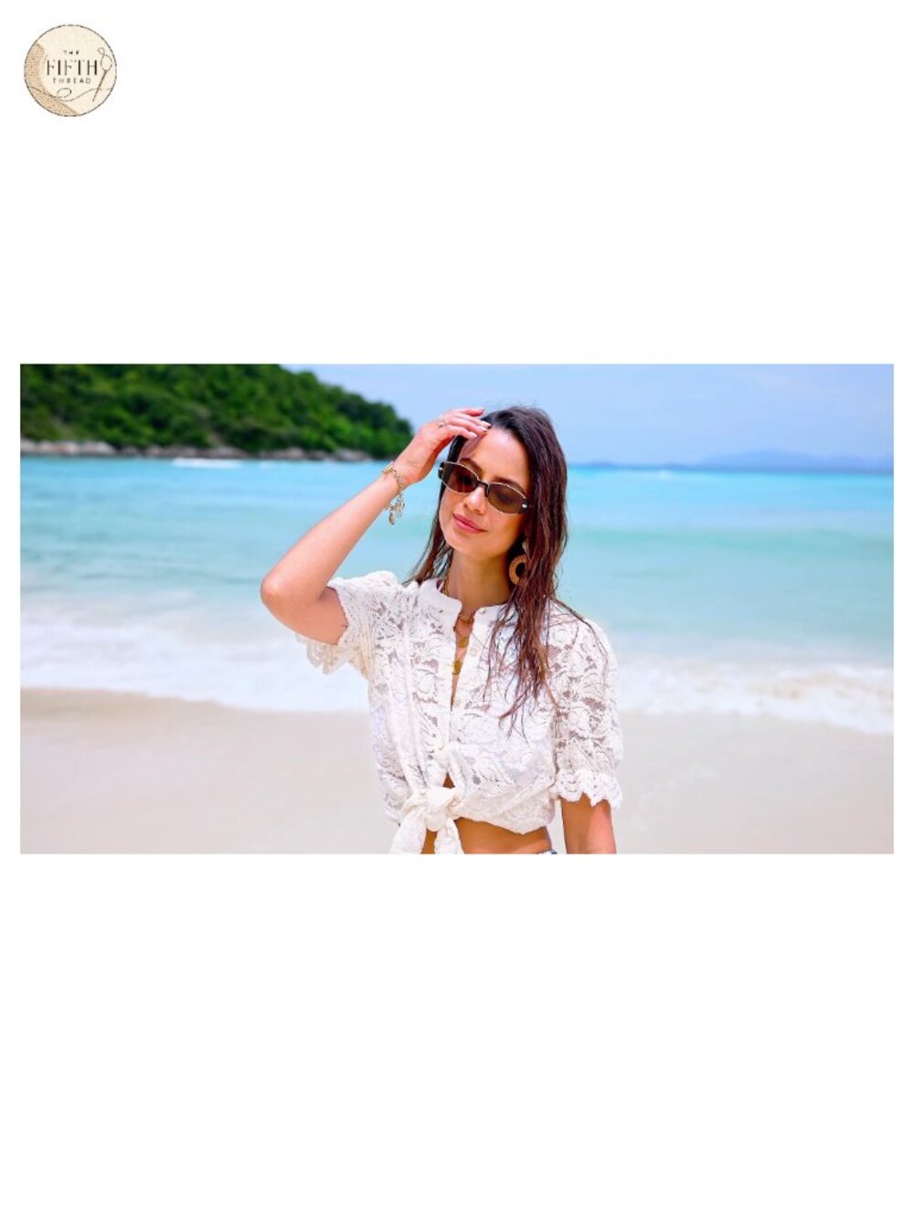 Lace Button Down Blouse with Puff Short Sleeves - Picture 6 of 6